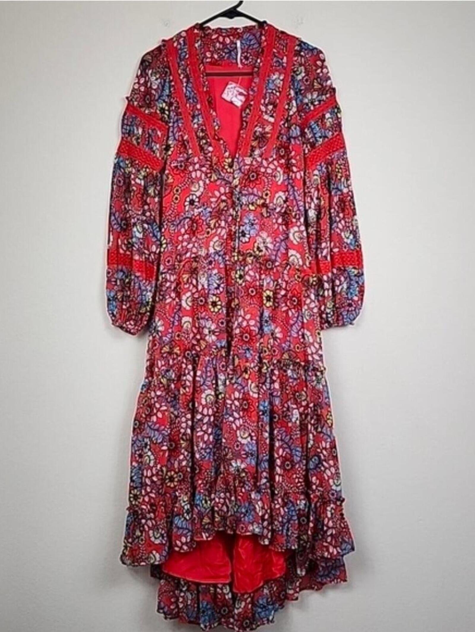 Nwt $198 Free People Xs Red Floral Maxi Dress